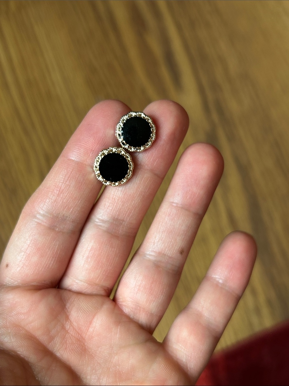 Gold-Edged Black Round Stud Earrings - Women